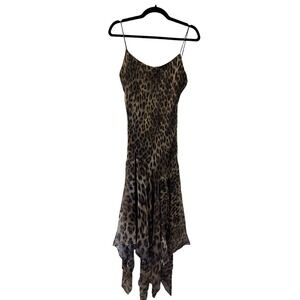 🍒Vintage 90s Morgan & Co Leopard evening prom dress Size 13/14 Asymmetrical